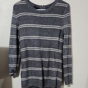 Talbots Black and White Striped Scoop-Neck Sweater